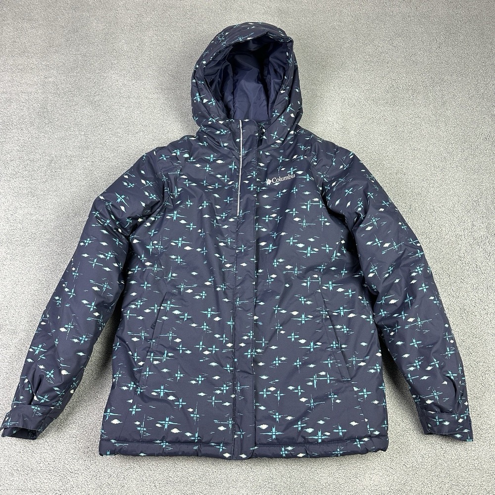 Columbia Jacket Girls Large 14-16 Blue AOP Horizon Ride Coat Insulated Outdoor